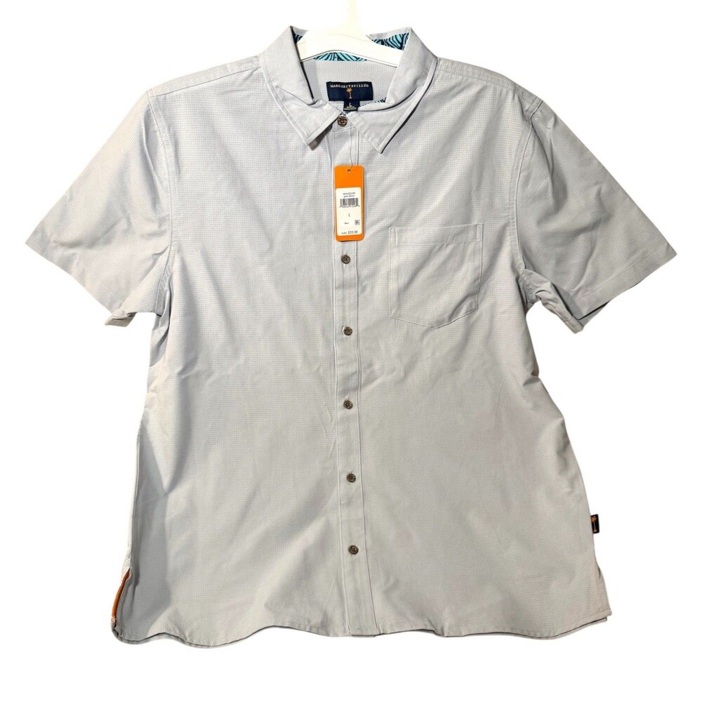 Margaritaville Casual Button Down Collard Men's Shirt Grey Dawn Beach Size L